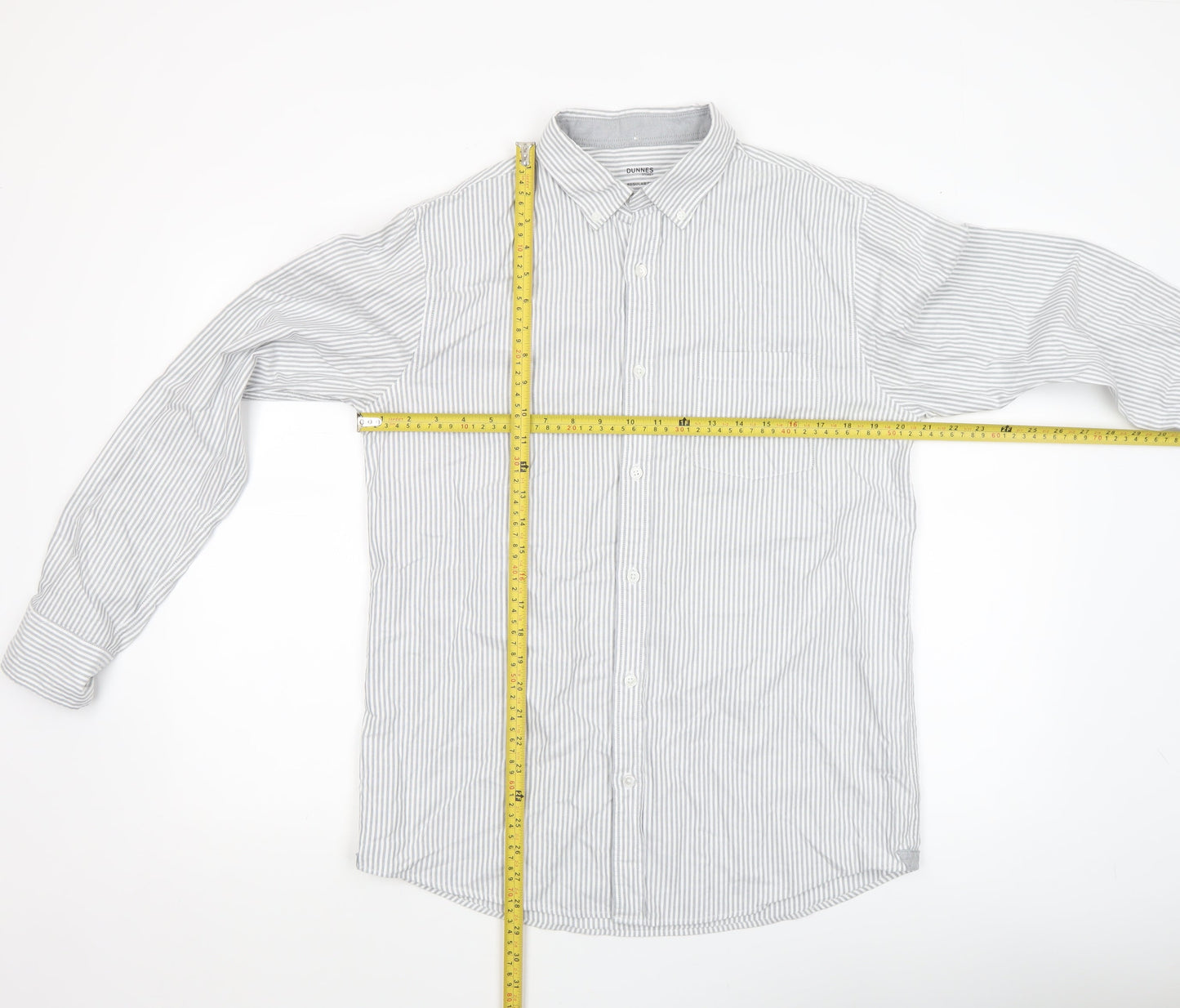 Dunnes Men’s Grey Striped Regular Fit Cotton Long Sleeve Shirt M