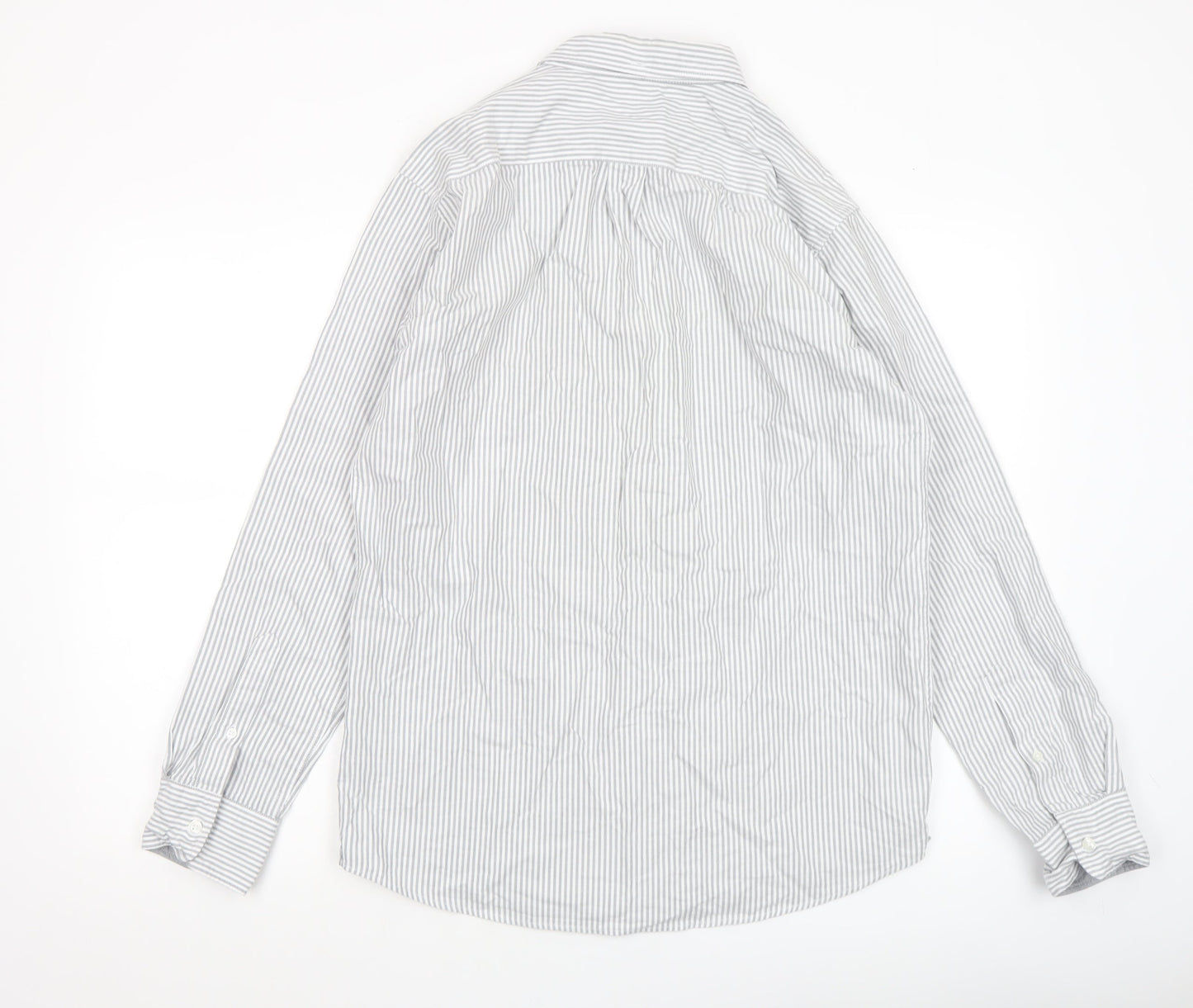 Dunnes Men’s Grey Striped Regular Fit Cotton Long Sleeve Shirt M