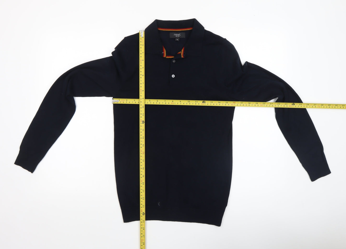 Next Men's Black Collared Henley Jumper XS Cotton Blend Knitwear