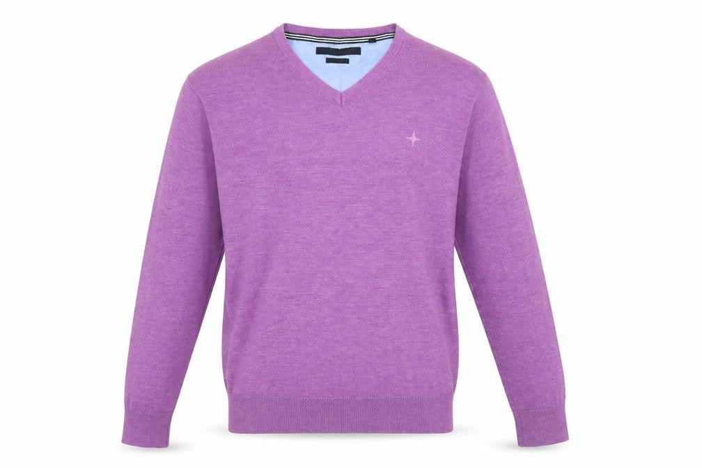 Haze & Finn Men's Purple V-Neck Cotton Blend Jumper Size S