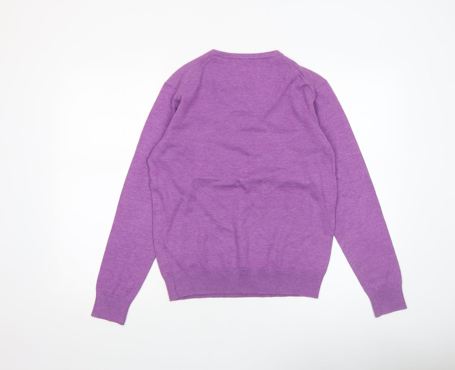 Haze & Finn Men's Purple V-Neck Cotton Blend Jumper Size S