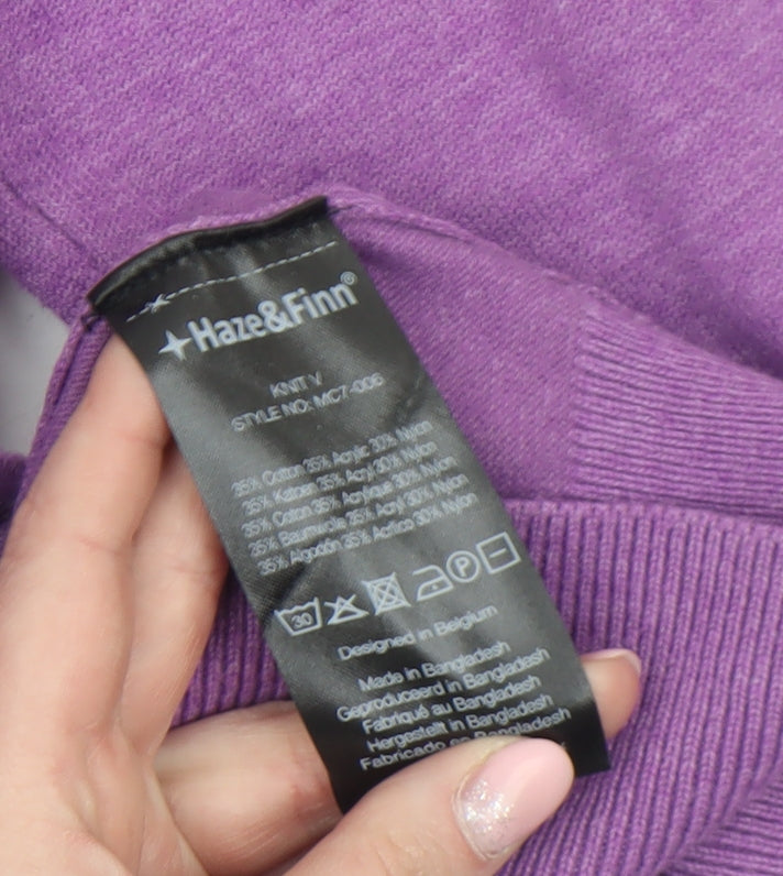 Haze & Finn Men's Purple V-Neck Cotton Blend Jumper Size S