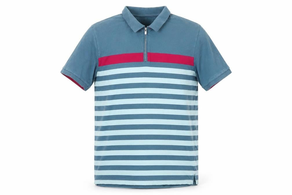 Dunnes Men's Blue Striped Slim Fit Cotton 1/4 Zip Polo Shirt L