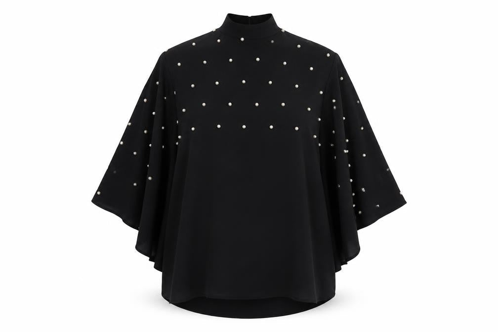 River Island Women’s Black Beaded Kimono Sleeve Blouse Size 8