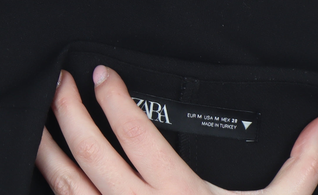Zara Women Black Short Straight Skirt Size 12 Stretch Workwear