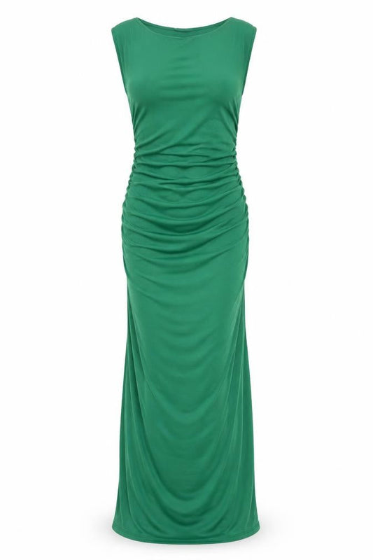 Quiz Women's Green Long Bodycon Dress Size 6 Sleeveless Ruched