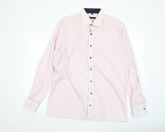 Eterna Men’s Pink Check Modern Fit Long Sleeve Dress Shirt Size L 16.5 Collar