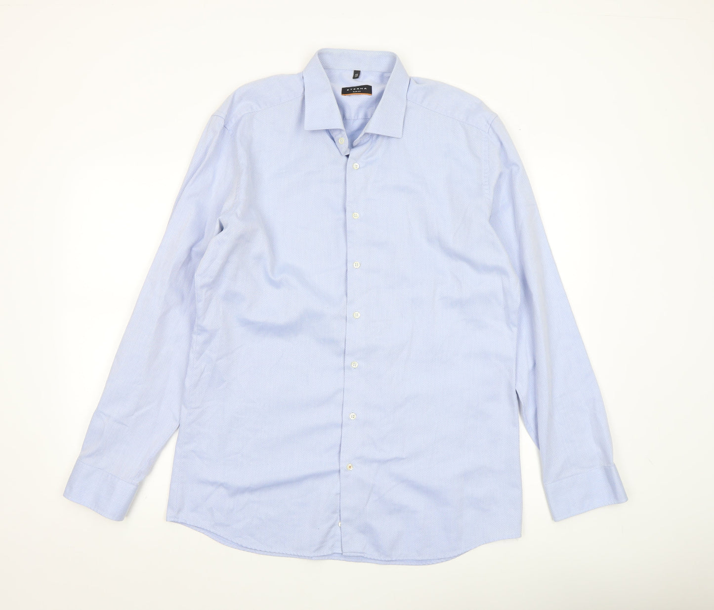 Eterna Men's Blue Slim Fit Long Sleeve Cotton Dress Shirt 17in Collar