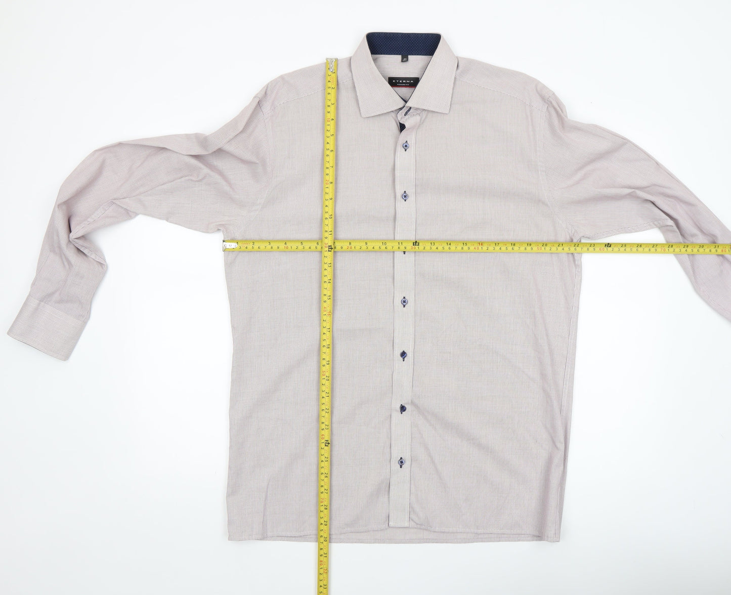 Eterna Men's Beige Check 100% Cotton Non-Iron Long Sleeve Dress Shirt L 42cm