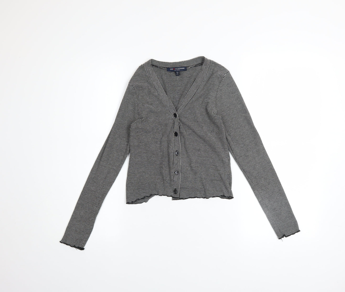 One Clothing Women’s Black Striped V-Neck Button Cardigan XS