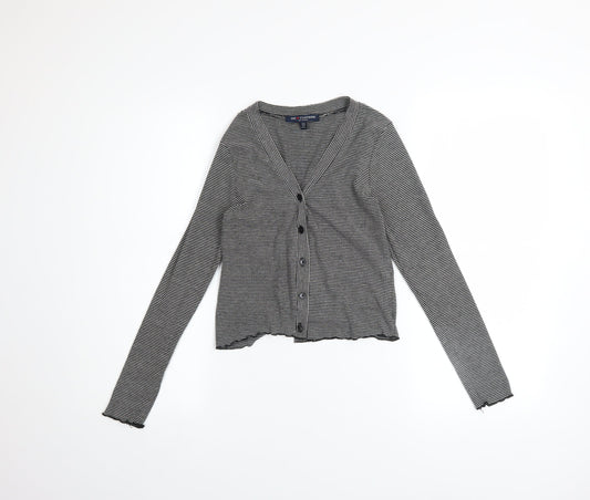 One Clothing Women’s Black Striped V-Neck Button Cardigan XS