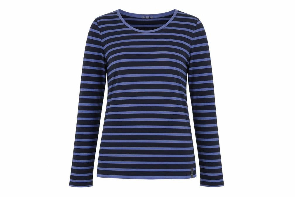 Jigsaw Women Blue Striped Long Sleeve Cotton Basic T-Shirt Size L