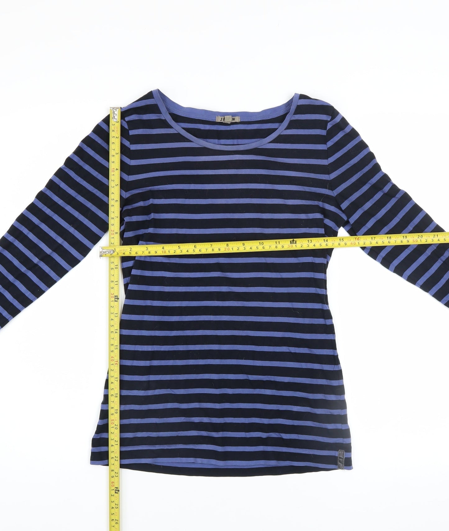 Jigsaw Women Blue Striped Long Sleeve Cotton Basic T-Shirt Size L