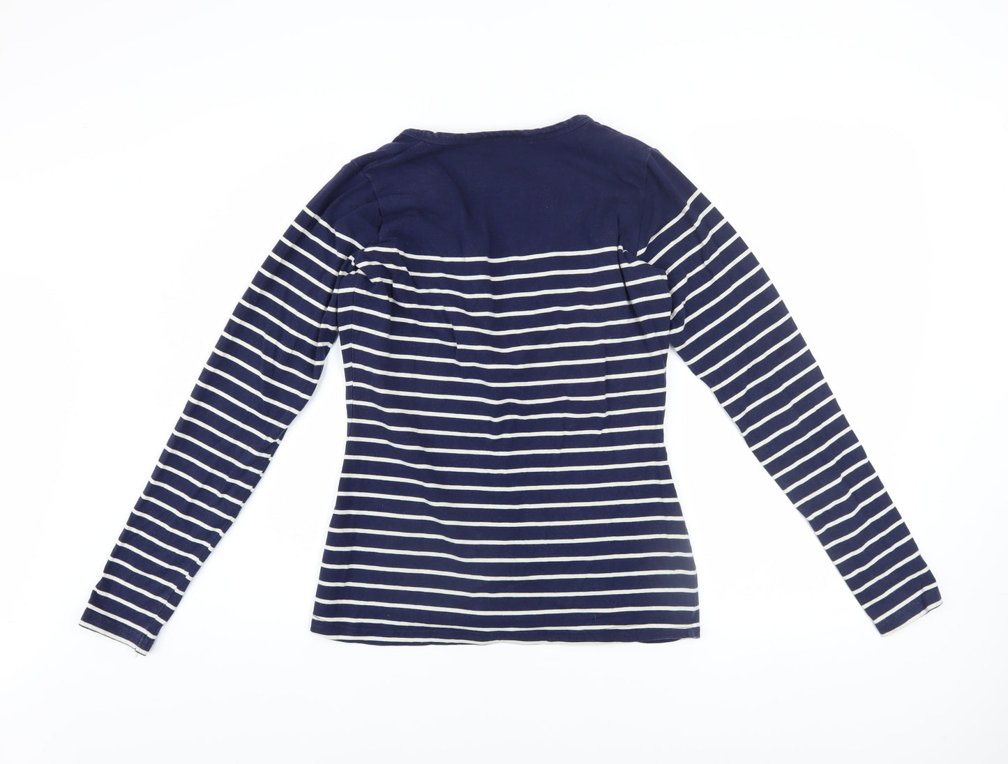 JoJo Maman Bébé Women’s Blue Striped V-Neck Button-Up Long Sleeve Top Size S