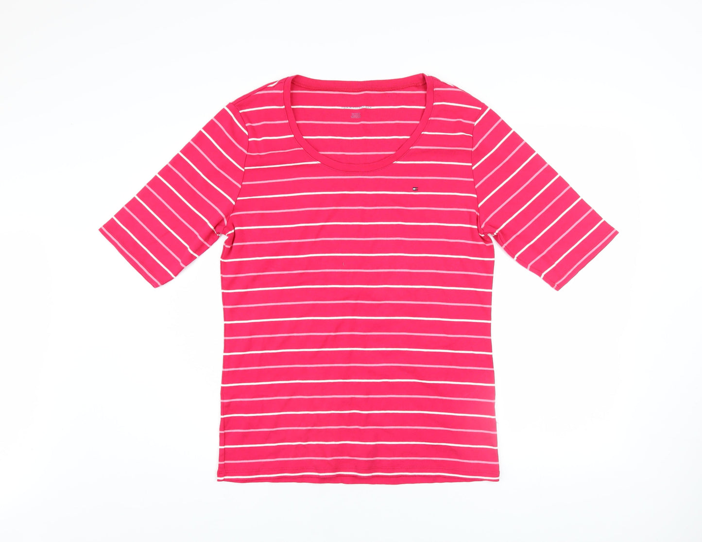 Tommy Hilfiger Women's Pink Striped Cotton T-Shirt XL