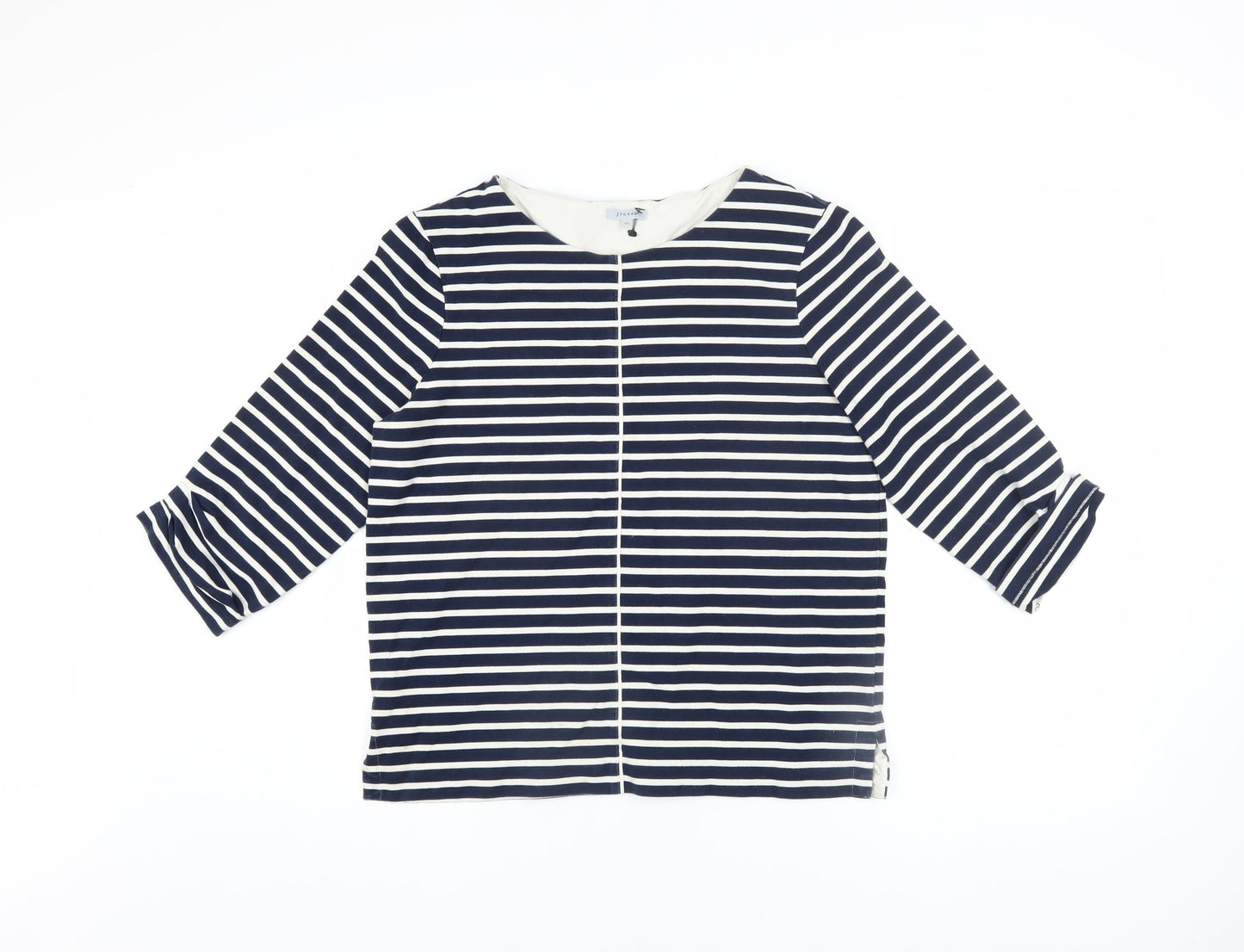 Jigsaw Women Blue Striped Boat Neck 3/4 Sleeve Cotton Blend Top XS