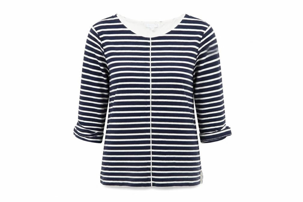 Jigsaw Women Blue Striped Boat Neck 3/4 Sleeve Cotton Blend Top XS