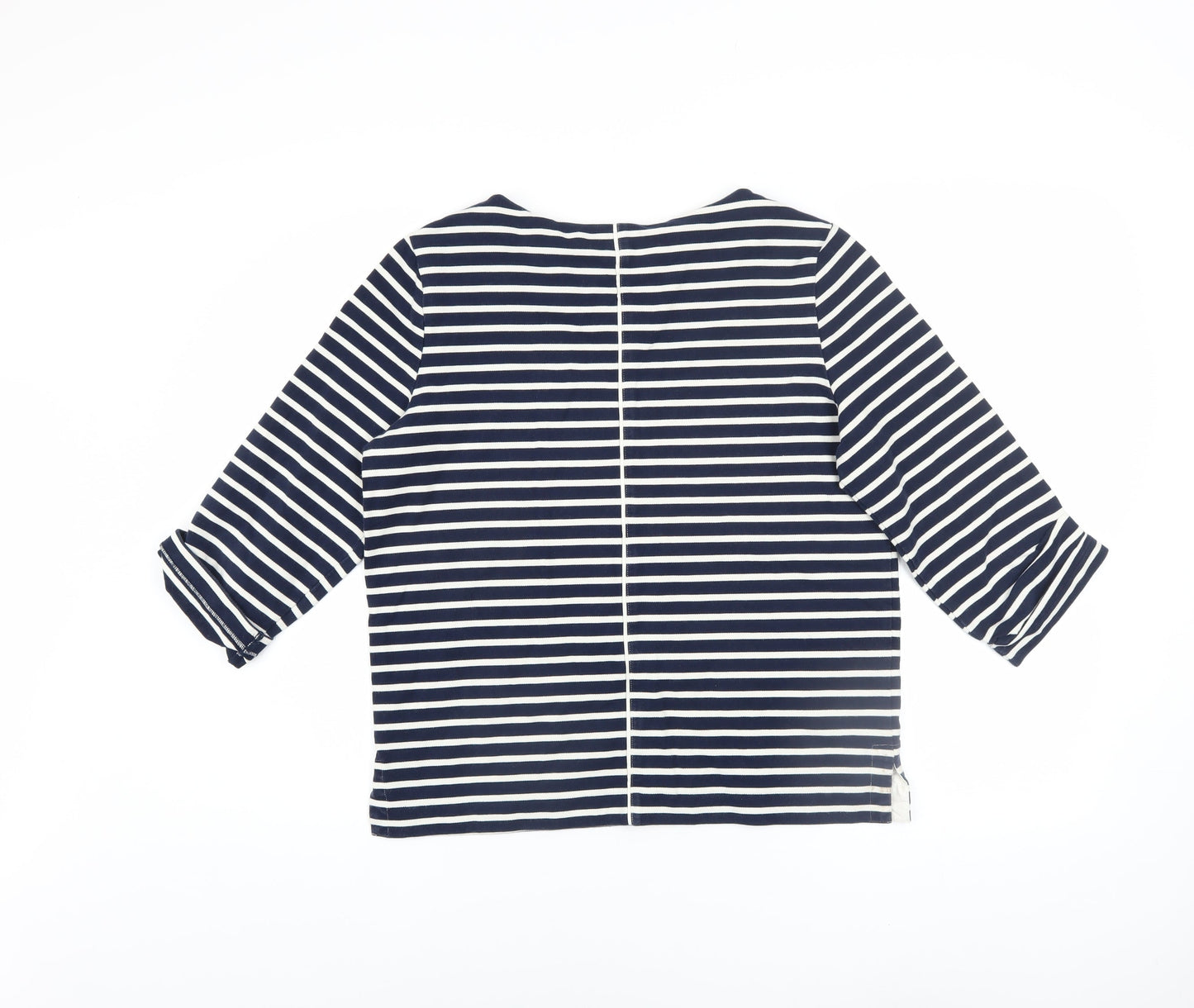 Jigsaw Women Blue Striped Boat Neck 3/4 Sleeve Cotton Blend Top XS