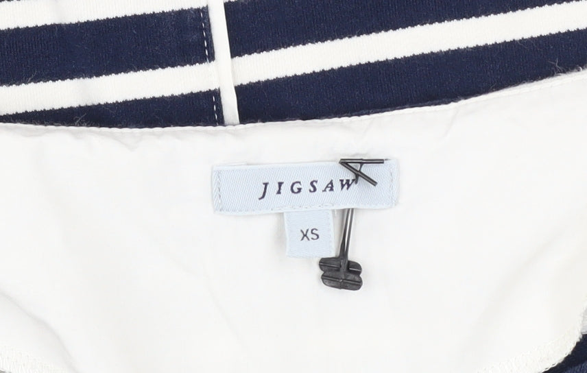 Jigsaw Women Blue Striped Boat Neck 3/4 Sleeve Cotton Blend Top XS