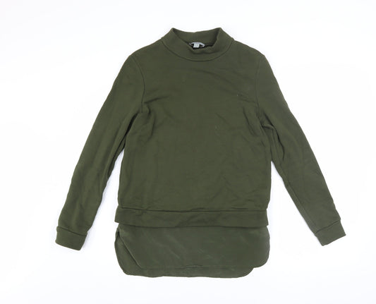 COS Womens Green XS Pullover Sweatshirt With Mock Neck and Silk Hem