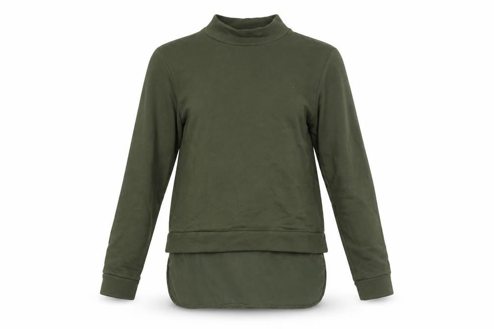 COS Womens Green XS Pullover Sweatshirt With Mock Neck and Silk Hem