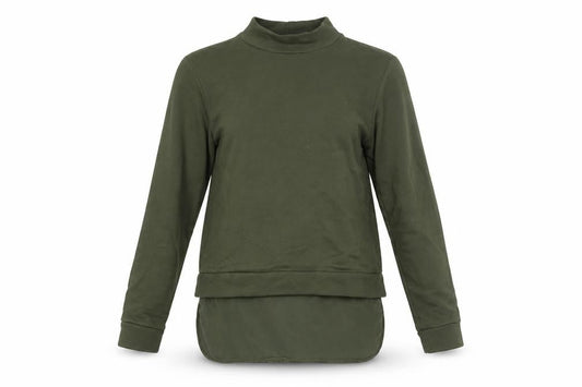 COS Womens Green XS Pullover Sweatshirt With Mock Neck and Silk Hem