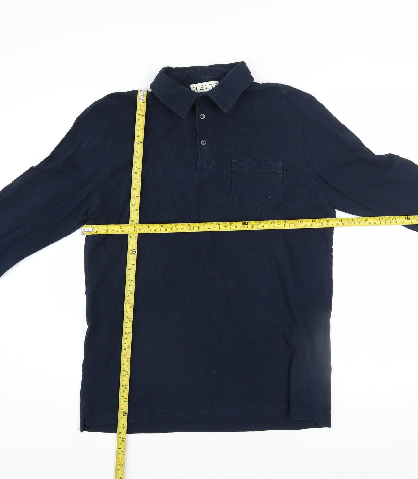 Reiss Men's Blue Long Sleeve Cotton Button-Up Polo Shirt Size M