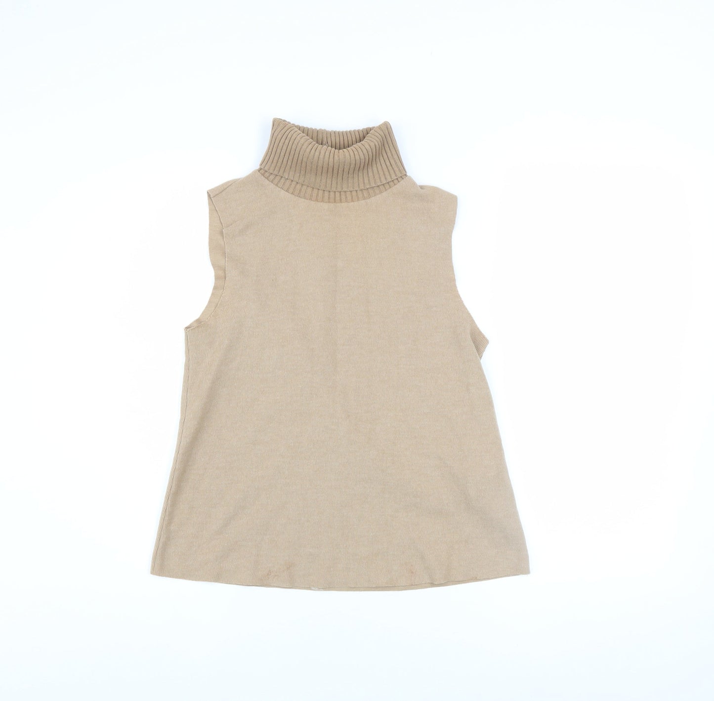 ZARA Womens Beige Sleeveless Roll Neck Vest Jumper Size S