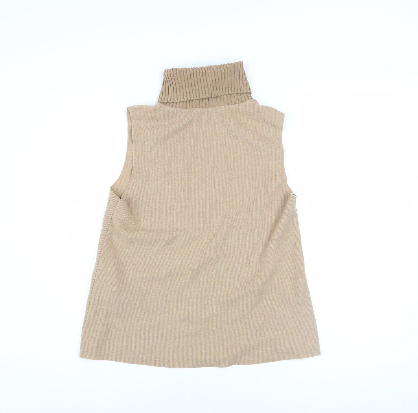 ZARA Womens Beige Sleeveless Roll Neck Vest Jumper Size S
