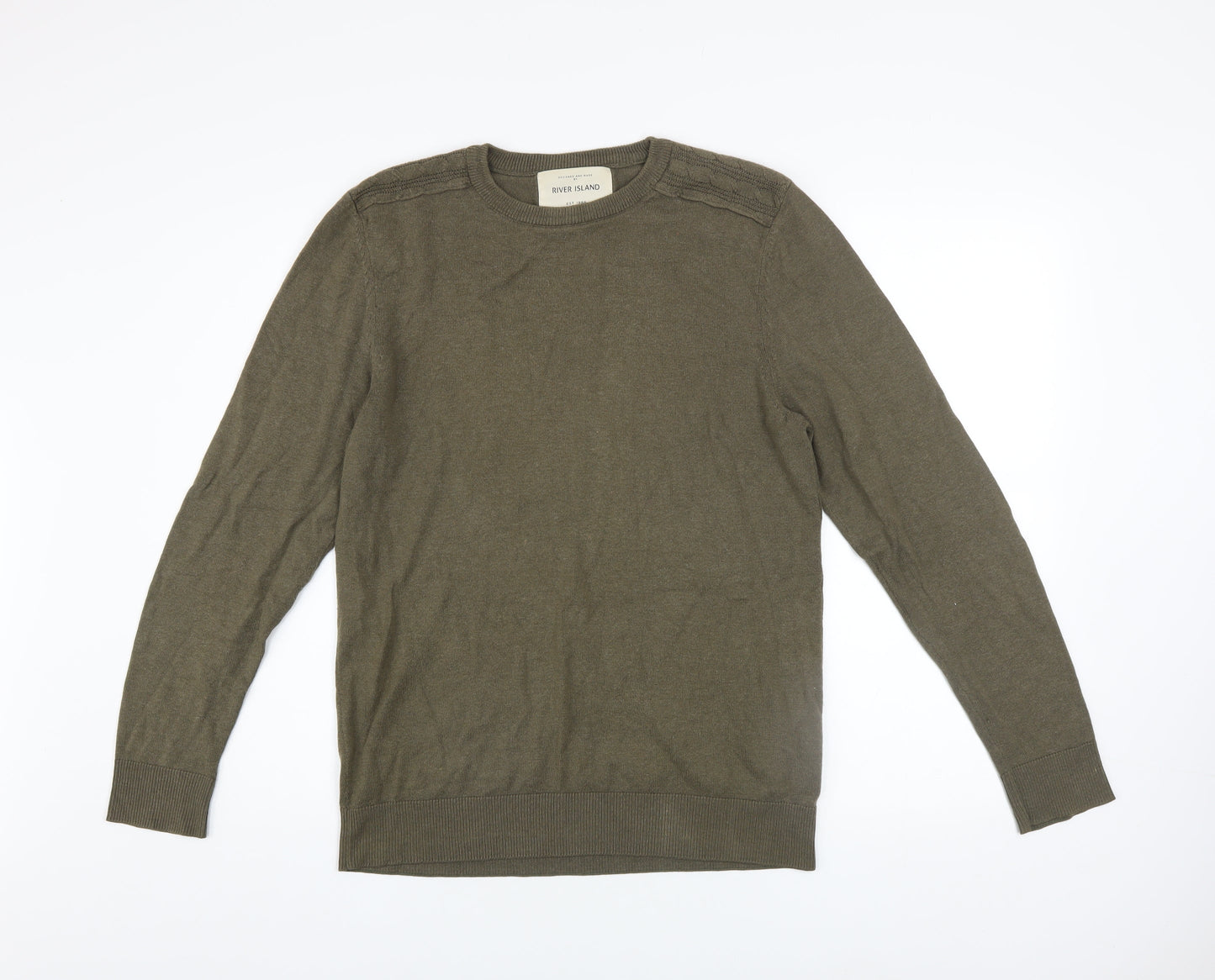 River Island Mens Green S Crew Neck Cotton Blend Jumper