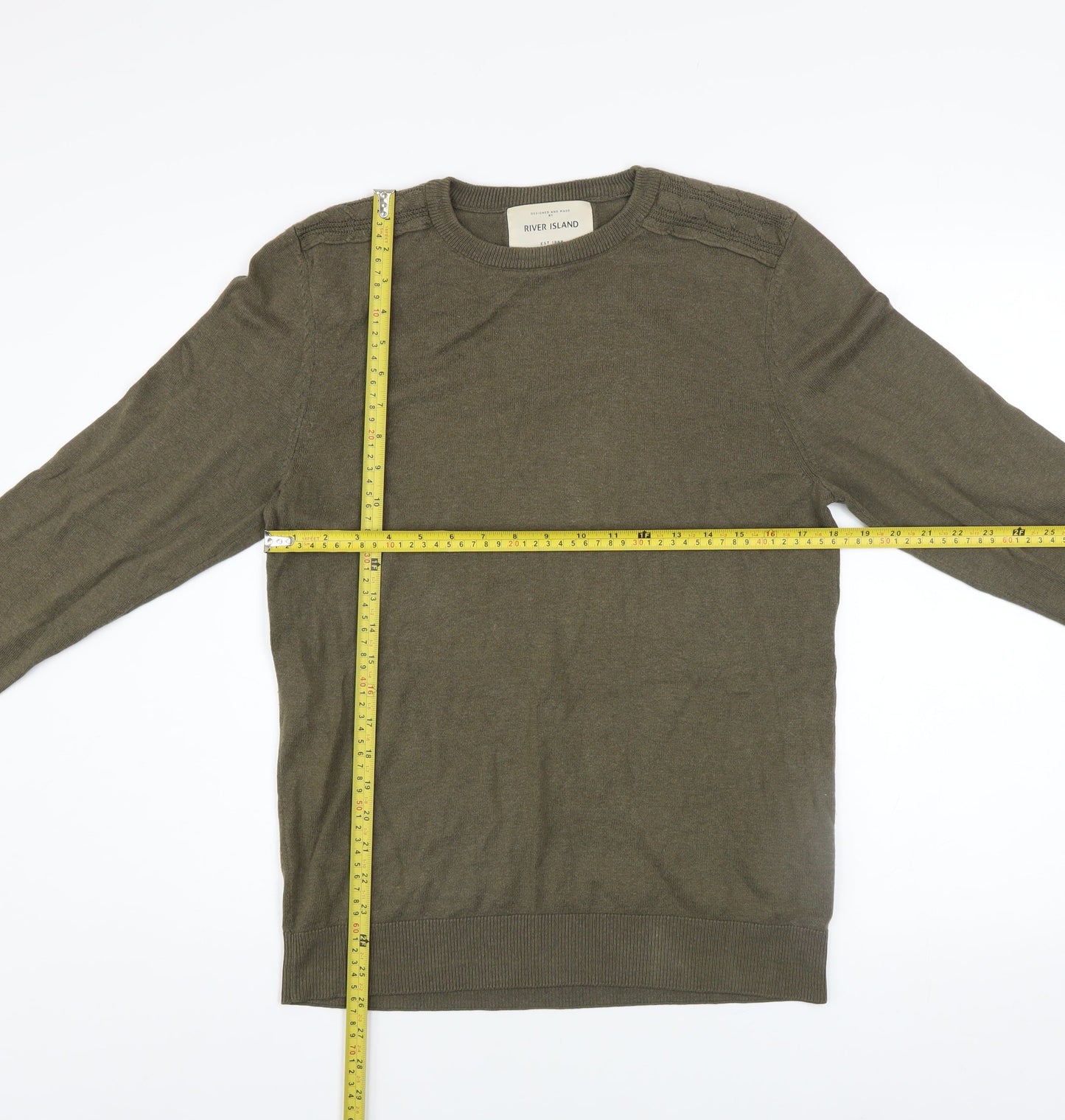 River Island Mens Green S Crew Neck Cotton Blend Jumper
