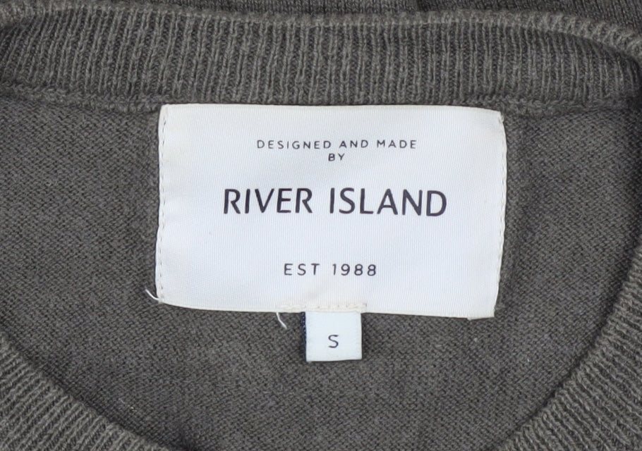 River Island Mens Green S Crew Neck Cotton Blend Jumper