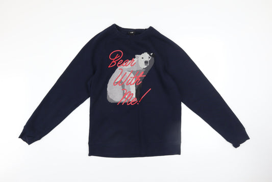 H&M Women's Navy Blue Polar Bear Graphic Pullover Sweatshirt Size Small