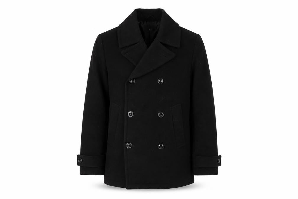 H&M Men’s Black 36 Regular Pea Coat Wool-Look Winter Jacket