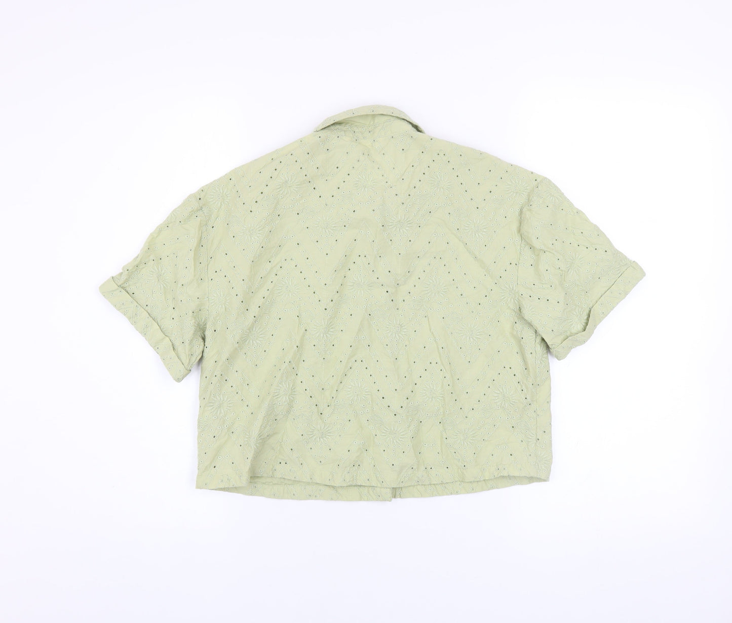 Marks and Spencer Girls Green Embroidered Cropped Button-Up Shirt 11-12 Years