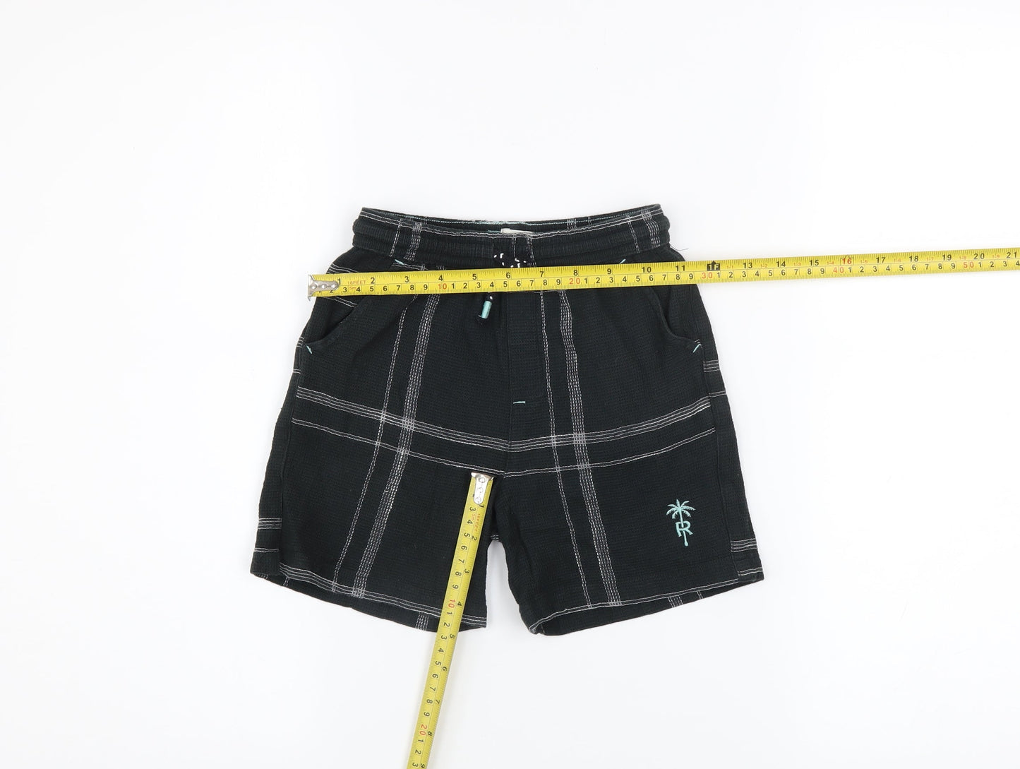 River Island Boys Black Check Sweat Shorts 5-6 Years Drawstring Waist