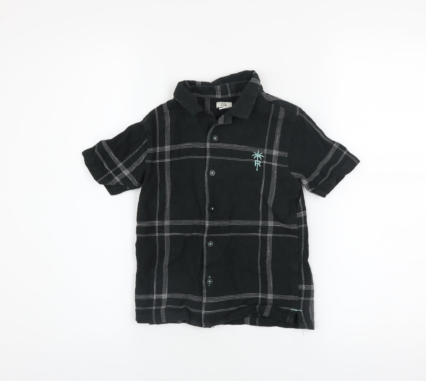 River Island Boys Black Check Button-Up Shirt 5-6 Years Cotton Casual