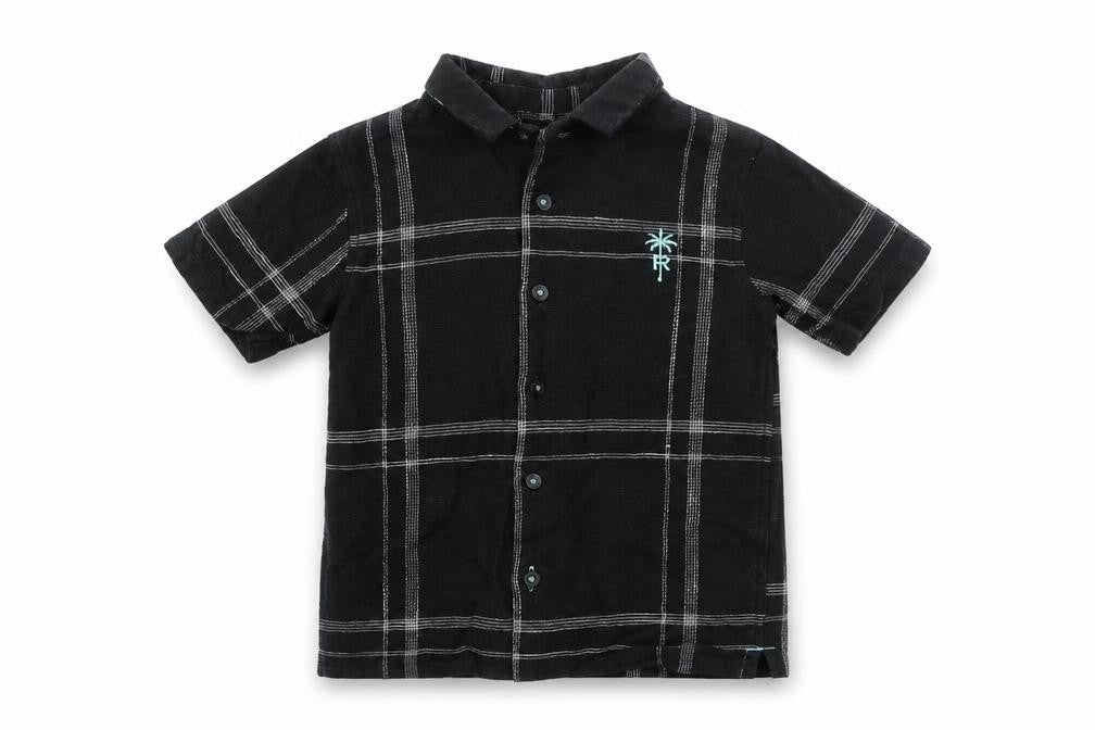 River Island Boys Black Check Button-Up Shirt 5-6 Years Cotton Casual
