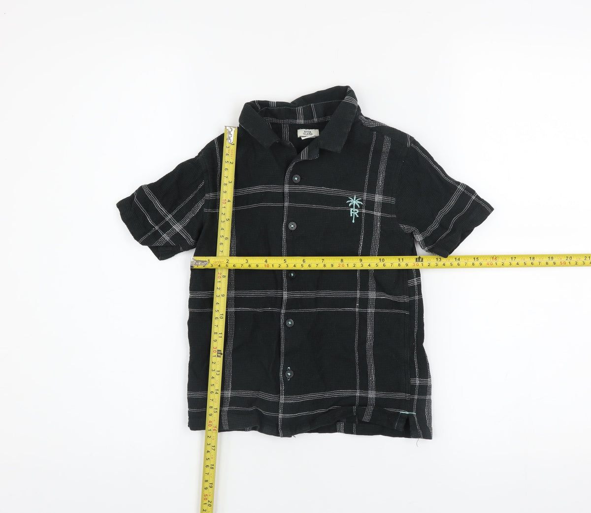 River Island Boys Black Check Button-Up Shirt 5-6 Years Cotton Casual