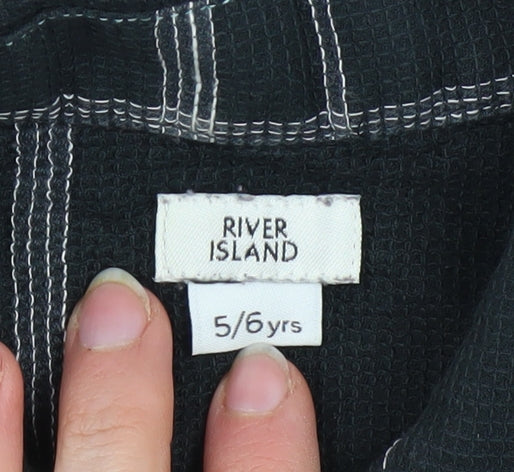 River Island Boys Black Check Button-Up Shirt 5-6 Years Cotton Casual