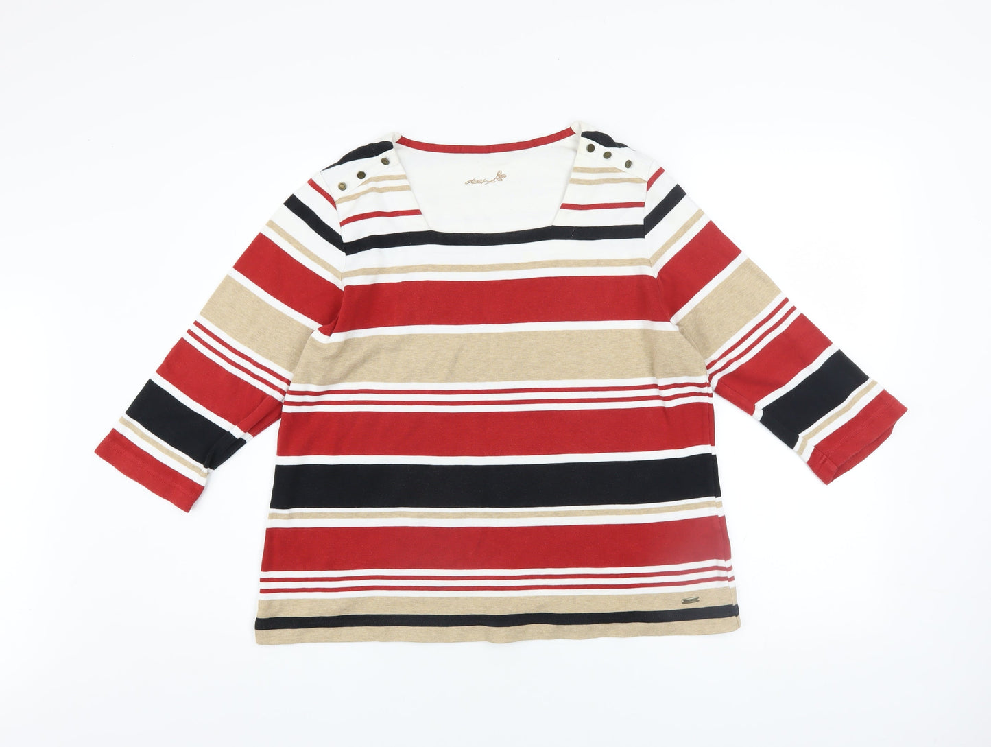 Desigual Women’s Multicoloured Striped 3/4 Sleeve Cotton T-Shirt Size 18