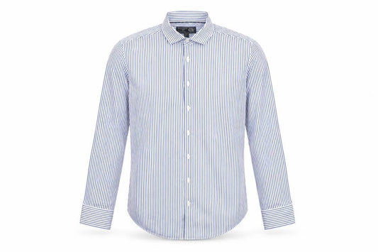 Paul Costelloe Men Blue Striped Cotton Long Sleeve Regular Fit Shirt L