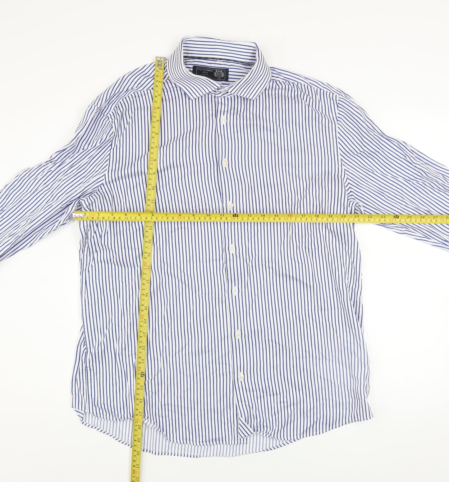 Paul Costelloe Men Blue Striped Cotton Long Sleeve Regular Fit Shirt L