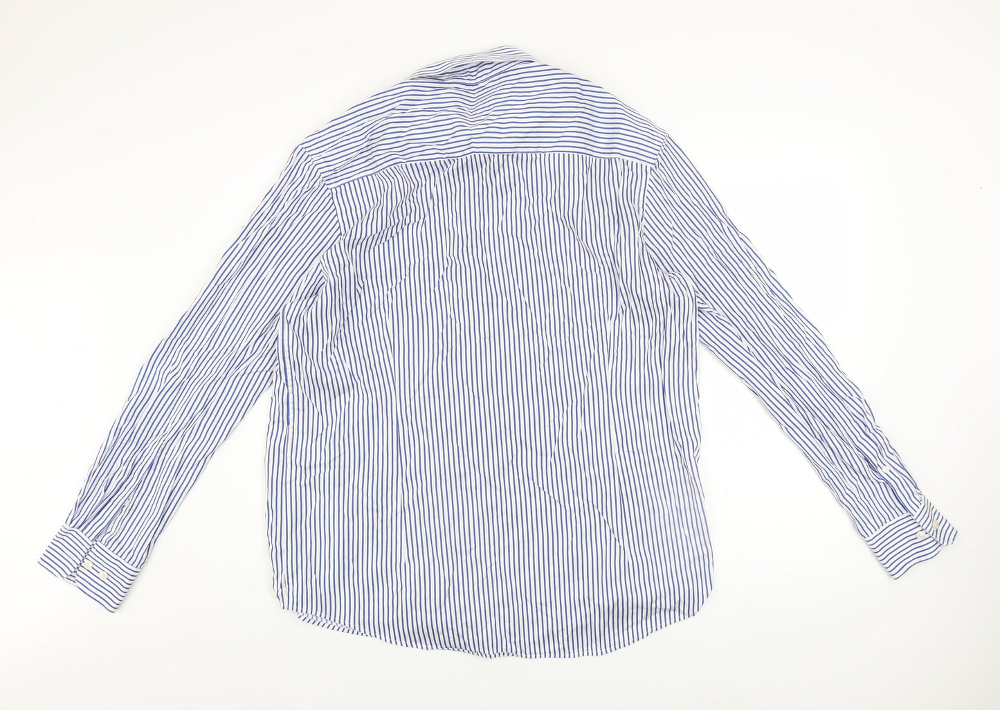 Paul Costelloe Men Blue Striped Cotton Long Sleeve Regular Fit Shirt L