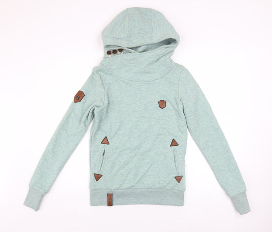 Naketano Women’s Green Hoodie Small Cotton Blend Funnel Neck