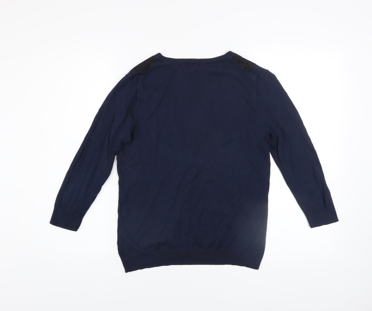 H&M Women's Blue Lace Trim Button Cardigan Size 8 V-Neck Knit