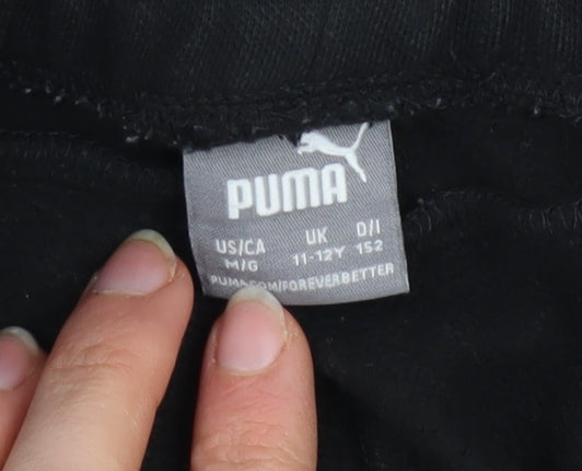 Puma Boys Black Jogger Sweatpants 11-12 Years Cotton Blend Activewear