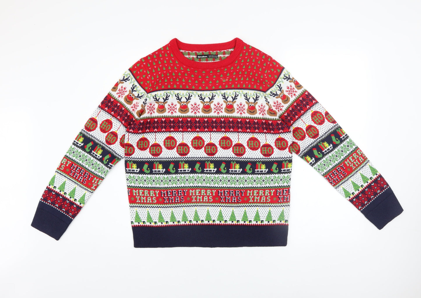 Threadbare Women's Multicoloured Christmas Fair Isle Jumper Size 10