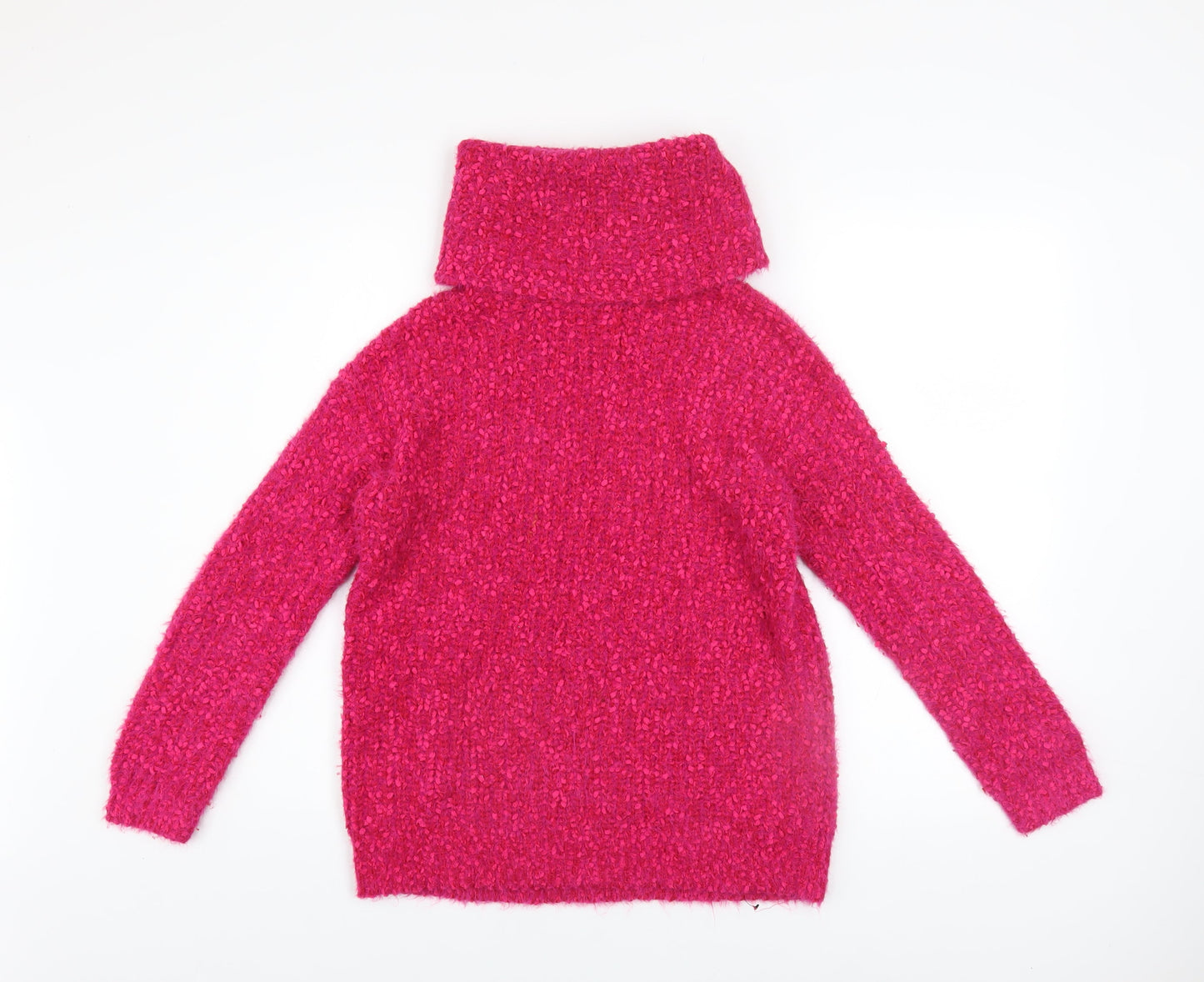 Marks and Spencer Women's Pink Roll Neck Chunky Knit Jumper XS
