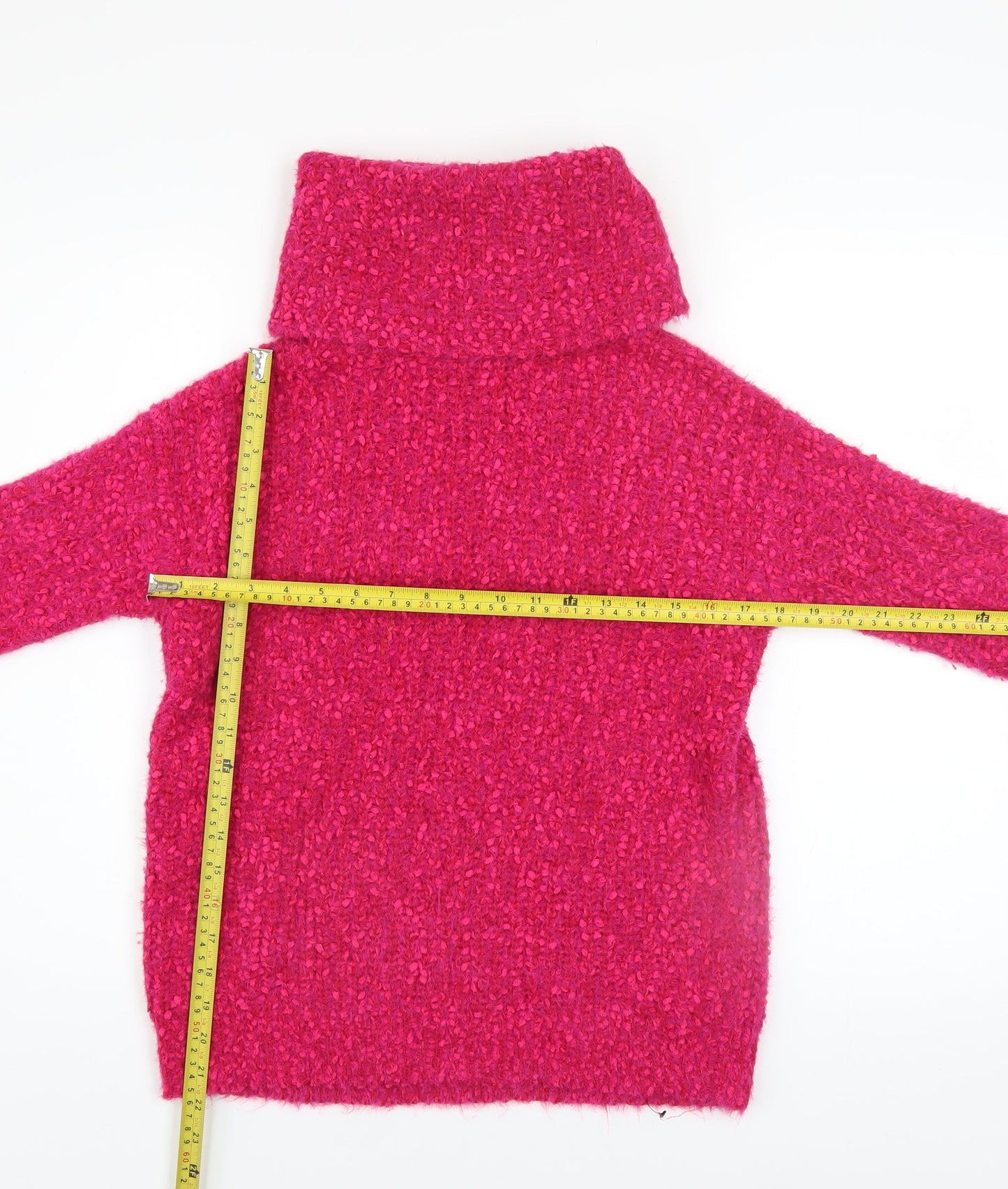 Marks and Spencer Women's Pink Roll Neck Chunky Knit Jumper XS